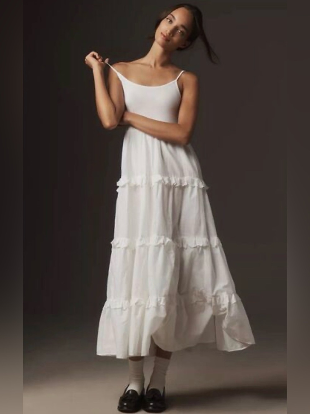 Anthropologie White Tiered Midi Dress